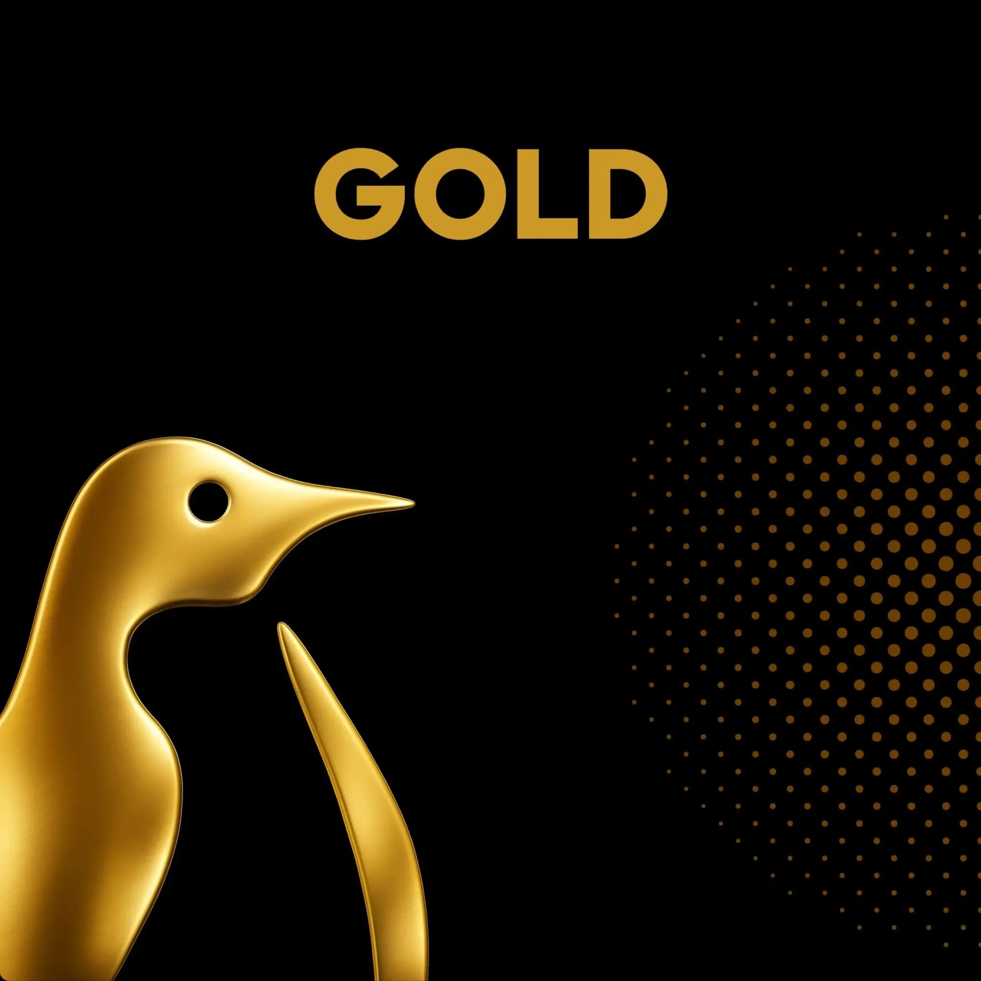The Penguin Perks Gold tier badge: a gold penguin on black.