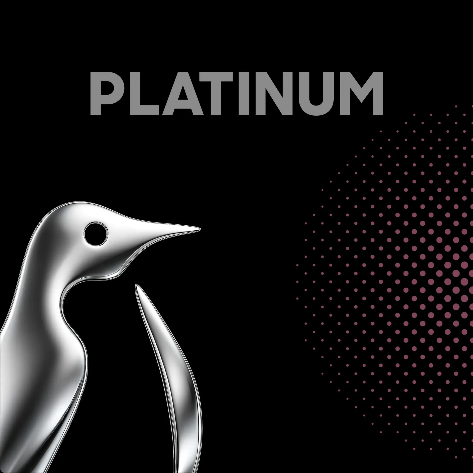 The Penguin Perks Platinum tier badge: a platinum penguin on black.