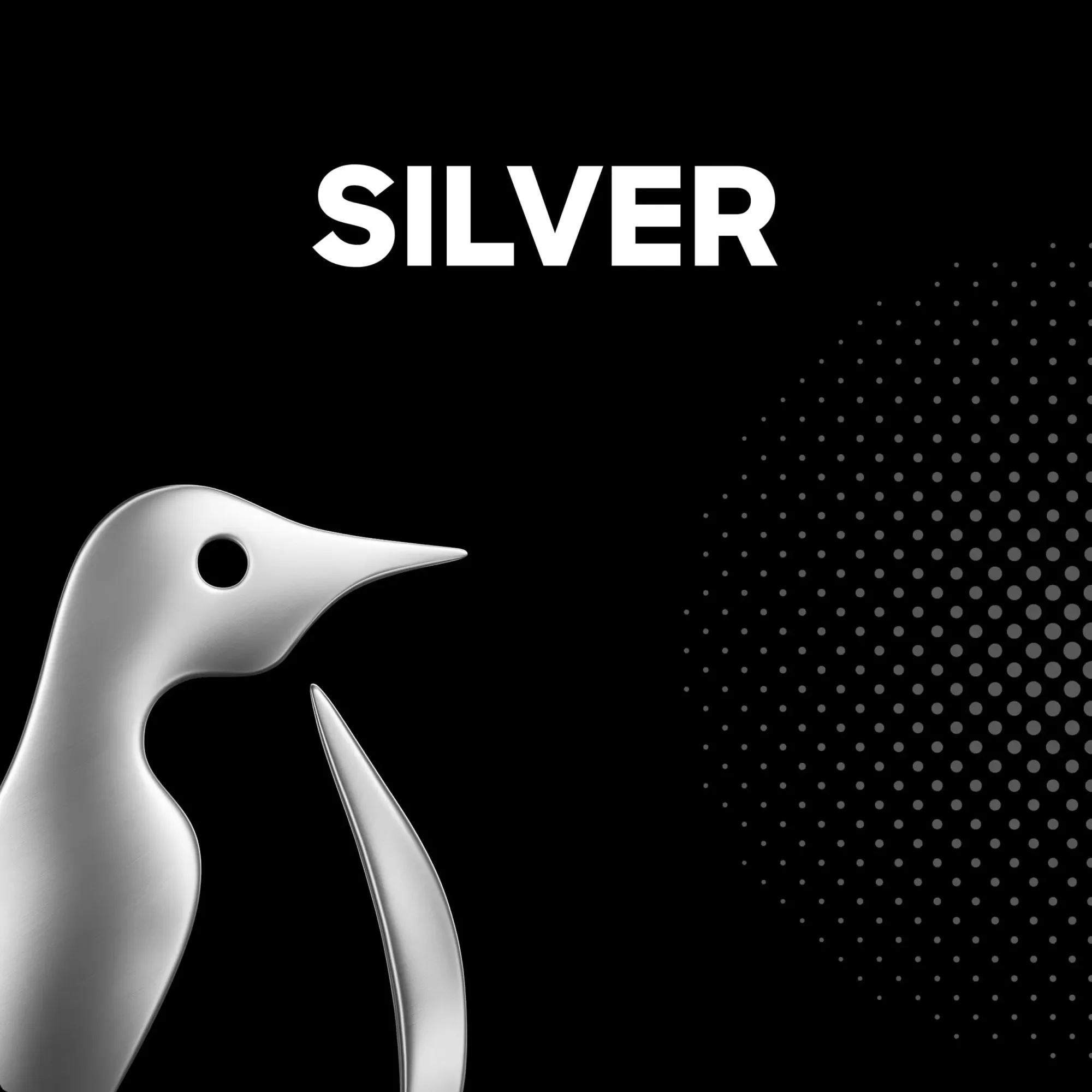 The Penguin Perks Silver tier badge: a silver penguin on black.