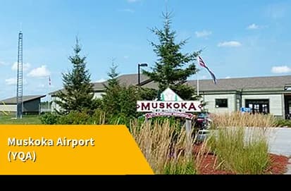 The main terminal building at Muskoka Airport, where Landline picks up.